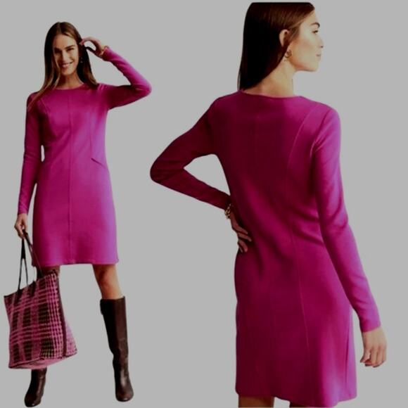 Boden Ellen Ottoman Fuchsia Long Sleeve Stretch Knit Dress (12) - Picture 1 of 10